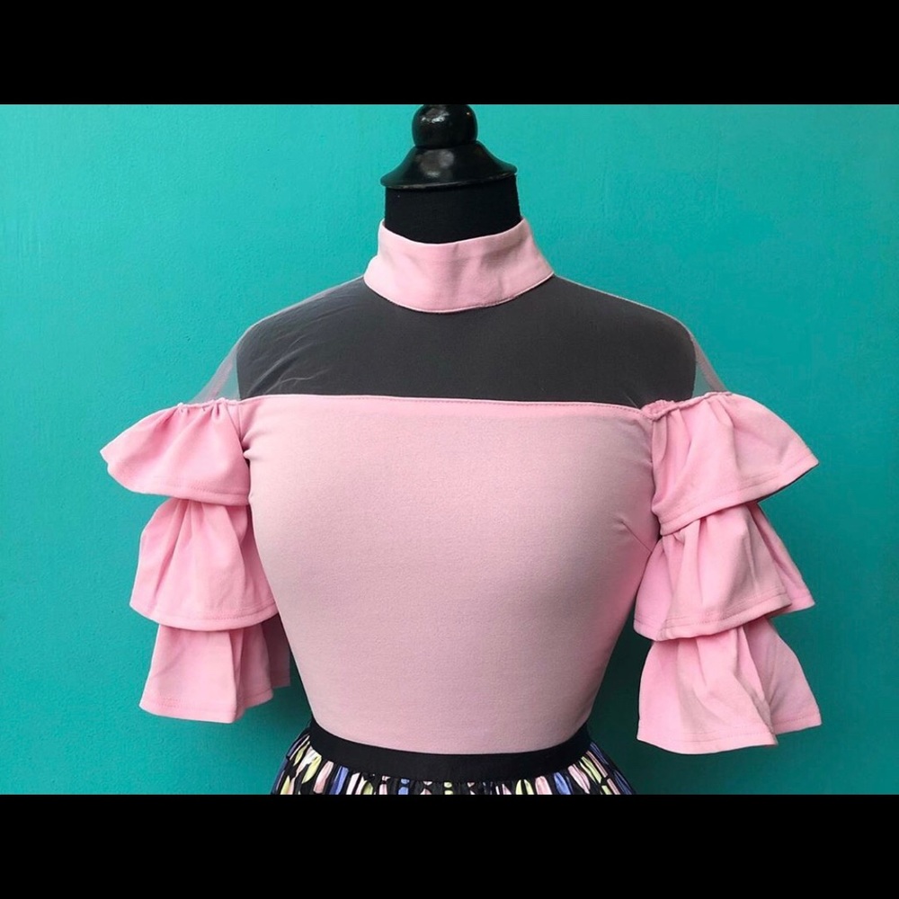 Unique ruffled sleeve Pink blouse